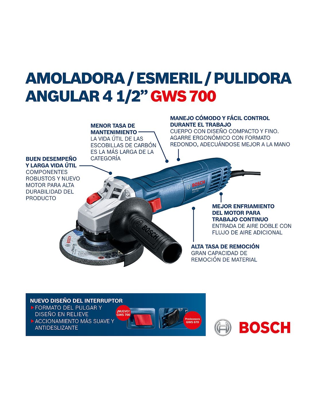 Amoladora Bosch 4 1/2 720w Profesional Azul (gws 700)
